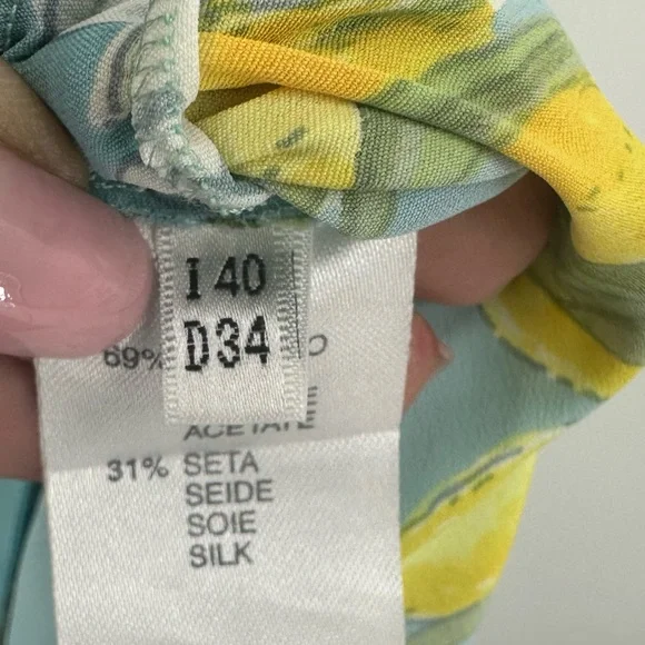 Vtg 2000s Blumarine Silk Dress Light Blue Floral Lemon Print IT 40 | C449 - Picture 9 of 12